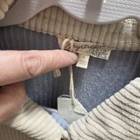 NWT Mystree Beige & Blue Corduroy Colorblock Button-Up Shacket | Oversized - Picture 7 of 8